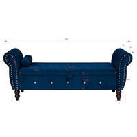 Banc de chambre en velours de 161 cm avec pieds en bois massif et 1 coussin, banc de rangement ottoman avec accoudoirs et boucles en cristal