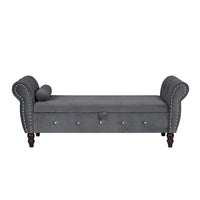 Banc de chambre en velours de 161 cm avec pieds en bois massif et 1 coussin, banc de rangement ottoman avec accoudoirs et boucles en cristal