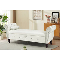 Banc de chambre en velours de 161 cm avec pieds en bois massif et 1 coussin, banc de rangement ottoman avec accoudoirs et boucles en cristal