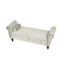 Banc de chambre en velours de 161 cm avec pieds en bois massif et 1 coussin, banc de rangement ottoman avec accoudoirs et boucles en cristal
