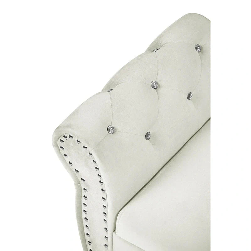 Banc de chambre en velours de 161 cm avec pieds en bois massif et 1 coussin, banc de rangement ottoman avec accoudoirs et boucles en cristal