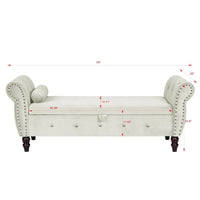 Banc de chambre en velours de 161 cm avec pieds en bois massif et 1 coussin, banc de rangement ottoman avec accoudoirs et boucles en cristal