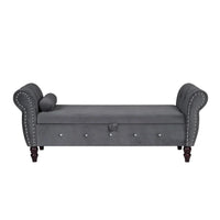 Banc de chambre en velours de 161 cm avec pieds en bois massif et 1 coussin, banc de rangement ottoman avec accoudoirs et boucles en cristal