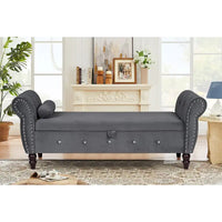 Banc de chambre en velours de 161 cm avec pieds en bois massif et 1 coussin, banc de rangement ottoman avec accoudoirs et boucles en cristal