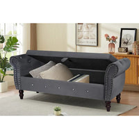 Banc de chambre en velours de 161 cm avec pieds en bois massif et 1 coussin, banc de rangement ottoman avec accoudoirs et boucles en cristal