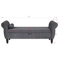Banc de chambre en velours de 161 cm avec pieds en bois massif et 1 coussin, banc de rangement ottoman avec accoudoirs et boucles en cristal
