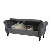 Banc de chambre en velours de 161 cm avec pieds en bois massif et 1 coussin, banc de rangement ottoman avec accoudoirs et boucles en cristal