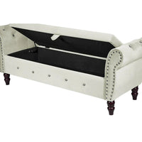 Banc de chambre en velours de 161 cm avec pieds en bois massif et 1 coussin, banc de rangement ottoman avec accoudoirs et boucles en cristal