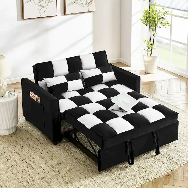 Causeuse-canapé moderne en velours avec lit escamotable, convertible 3 en 1 pour salon canapé-lit