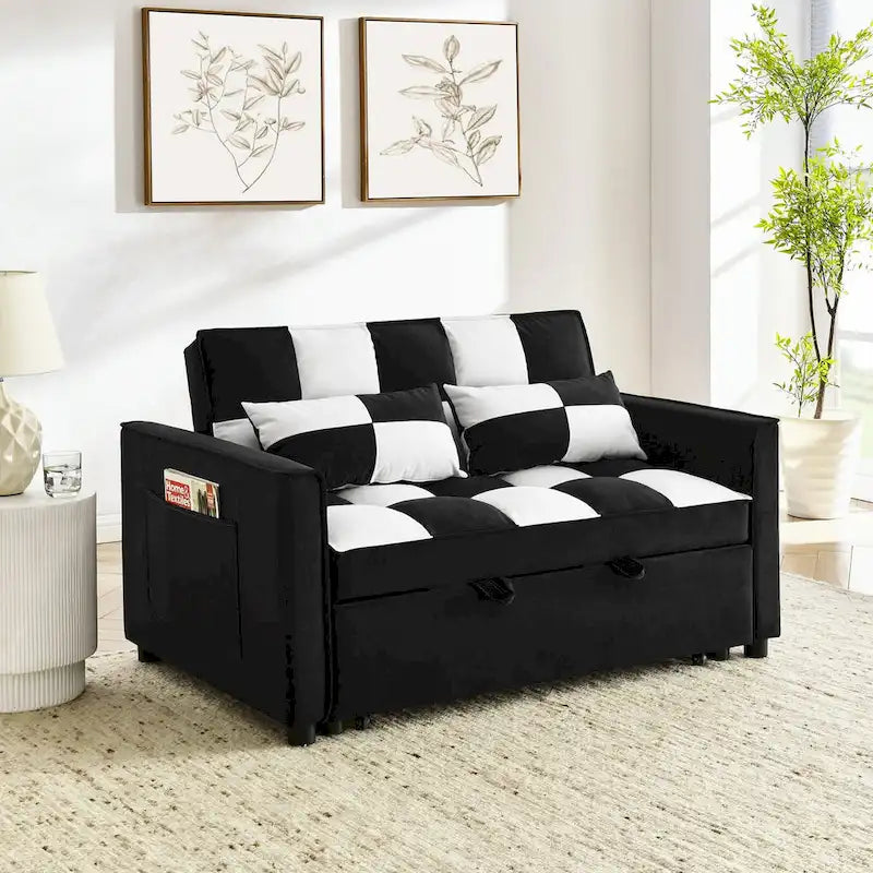 Causeuse-canapé moderne en velours avec lit escamotable, convertible 3 en 1 pour salon canapé-lit