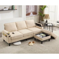Canapé 3 places rembourré avec pouf de rangement pour salon