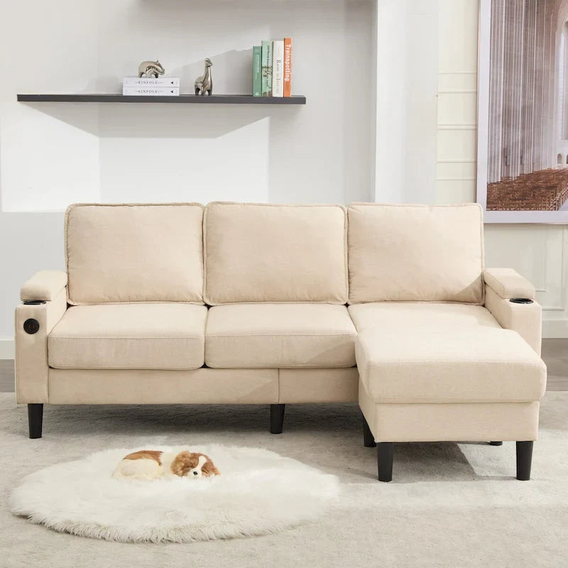 Canapé 3 places rembourré avec pouf de rangement pour salon