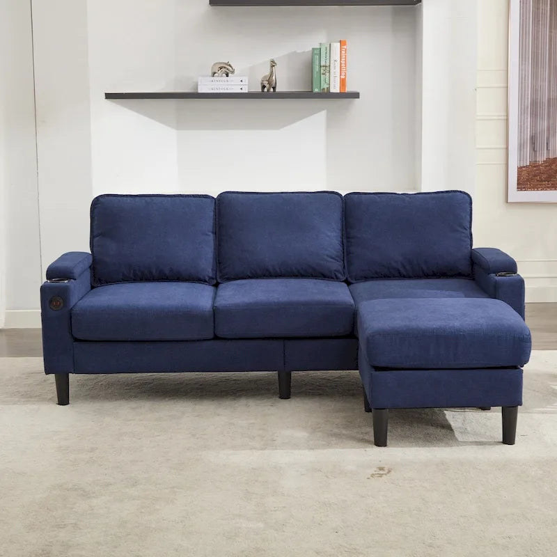 Canapé sectionnel 3 places en forme de L avec ottoman de rangement