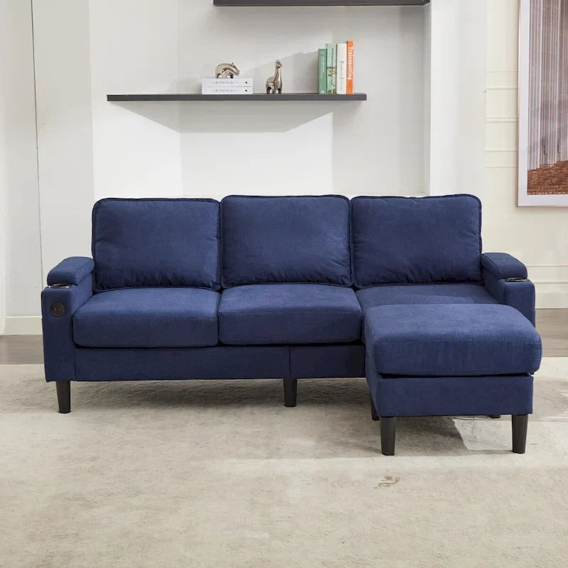 Canapé sectionnel 3 places en forme de L avec ottoman de rangement