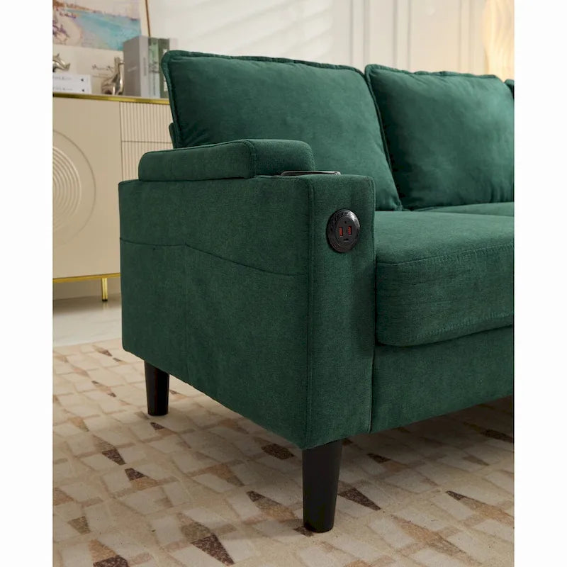 Canapé sectionnel 3 places en forme de L avec ottoman de rangement