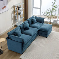 Canapé Rembourré en Chenille Forme L 112.2 pouces pour Salon, Canapé de Luxe Moderne avec Pouf