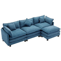Canapé Rembourré en Chenille Forme L 112.2 pouces pour Salon, Canapé de Luxe Moderne avec Pouf