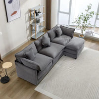 Canapé Rembourré en Chenille Forme L 112.2 pouces pour Salon, Canapé de Luxe Moderne avec Pouf