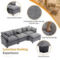 Canapé Rembourré en Chenille Forme L 112.2 pouces pour Salon, Canapé de Luxe Moderne avec Pouf