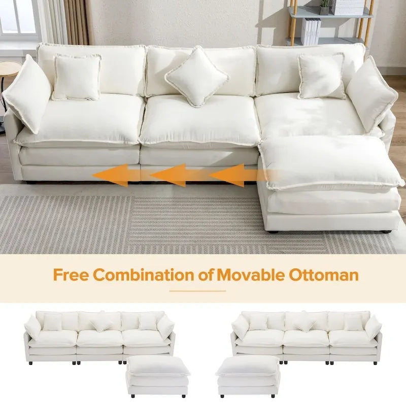 Canapé Rembourré en Chenille Forme L 112.2 pouces pour Salon, Canapé de Luxe Moderne avec Pouf
