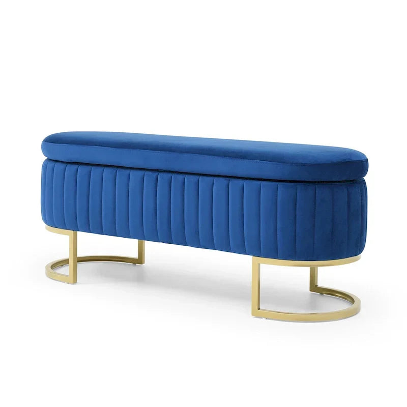 Banc de rangement de chambre, banc de pied de lit ovale rembourré en velours avec pieds en métal doré, banc ottoman de rangement 50