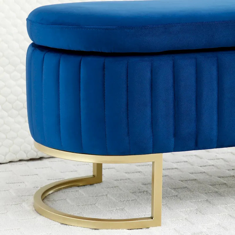 Banc de rangement de chambre, banc de pied de lit ovale rembourré en velours avec pieds en métal doré, banc ottoman de rangement 50