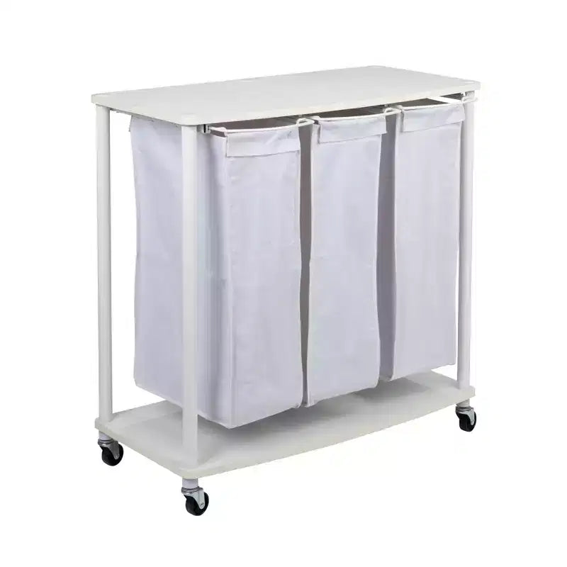 Centre de lessive à 3 sacs, Tablettes en stratifié lisse, Cadre en acier robuste, Barre de suspension, Options de pieds à roulettes et fixes