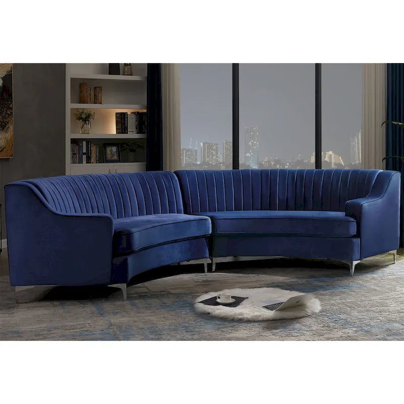Canapé incurvé capitonné en velours avec oreillers
