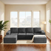 Canapé Sectionnel Modulable en Forme de U, Ensemble Canapé de Sol de Luxe en Chenille