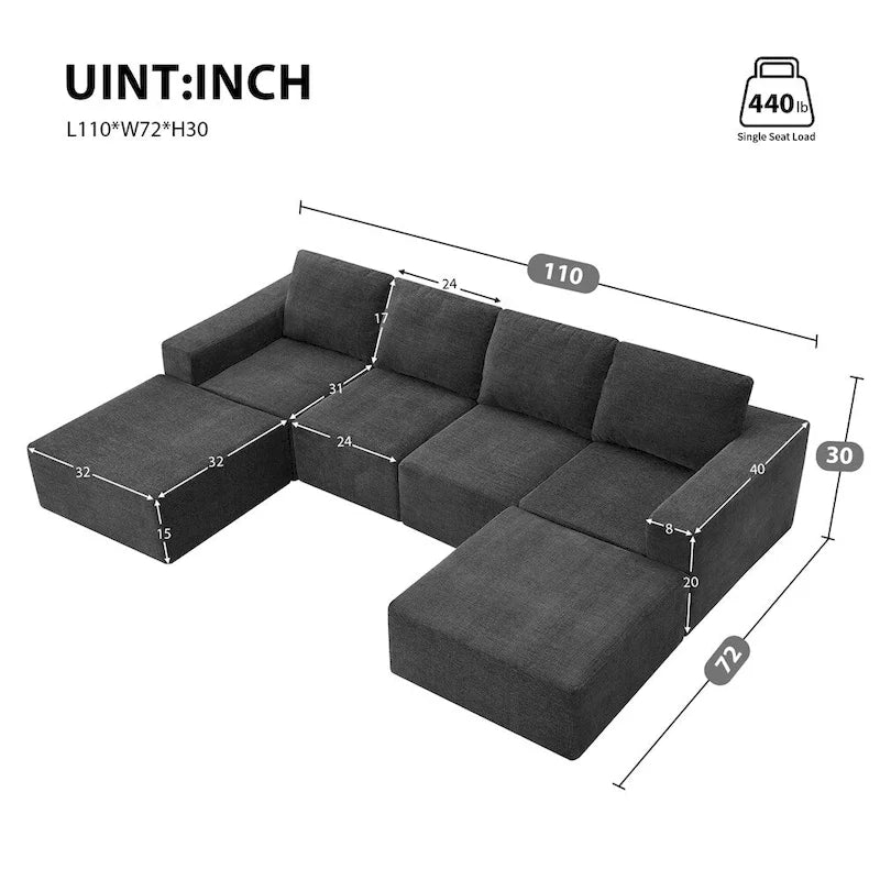 Canapé Sectionnel Modulable en Forme de U, Ensemble Canapé de Sol de Luxe en Chenille