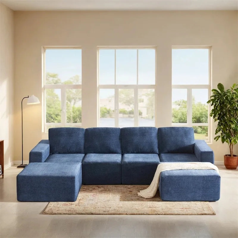 Canapé Sectionnel Modulable en Forme de U, Ensemble Canapé de Sol de Luxe en Chenille