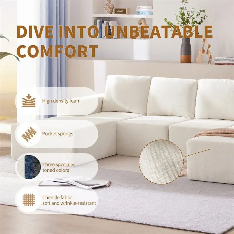 Canapé Sectionnel Modulable en Forme de U, Ensemble Canapé de Sol de Luxe en Chenille