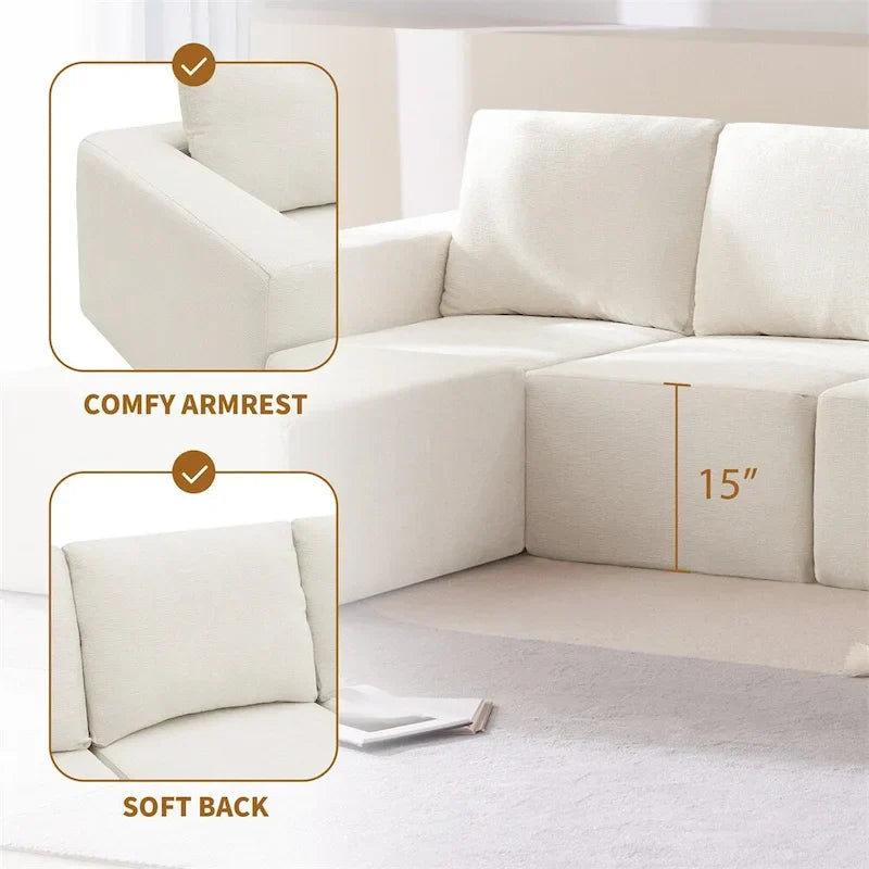Canapé Sectionnel Modulable en Forme de U, Ensemble Canapé de Sol de Luxe en Chenille