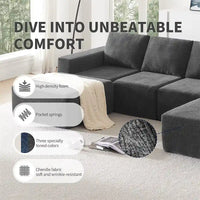 Canapé Sectionnel Modulable en Forme de U, Ensemble Canapé de Sol de Luxe en Chenille
