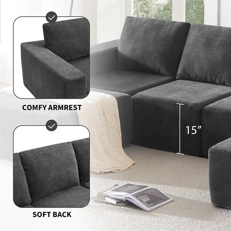 Canapé Sectionnel Modulable en Forme de U, Ensemble Canapé de Sol de Luxe en Chenille