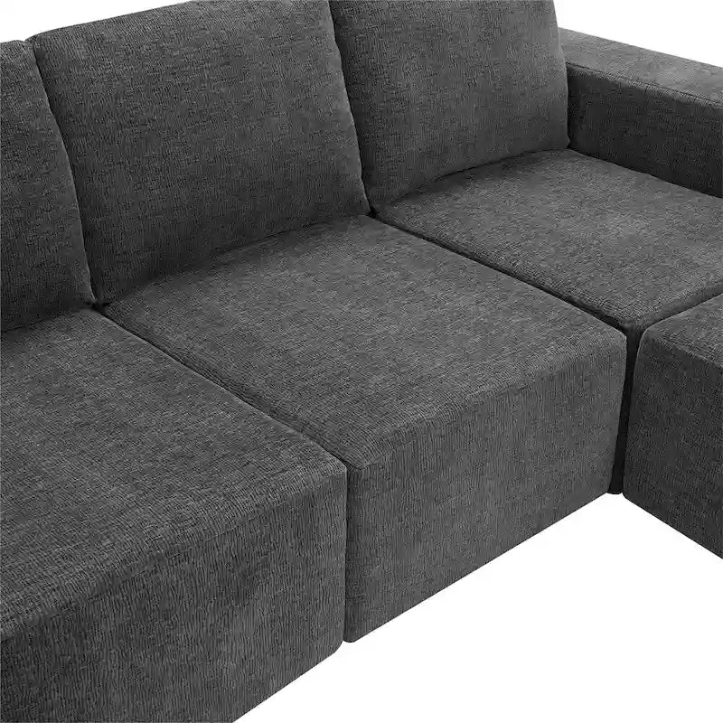 Canapé Sectionnel Modulable en Forme de U, Ensemble Canapé de Sol de Luxe en Chenille