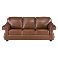 Canapé Boro 85 po, cuir pleine fleur marron riche et similicuir, bois massif