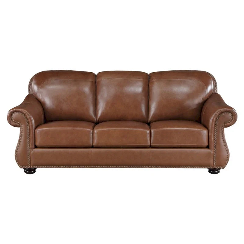 Canapé Boro 85 po, cuir pleine fleur marron riche et similicuir, bois massif