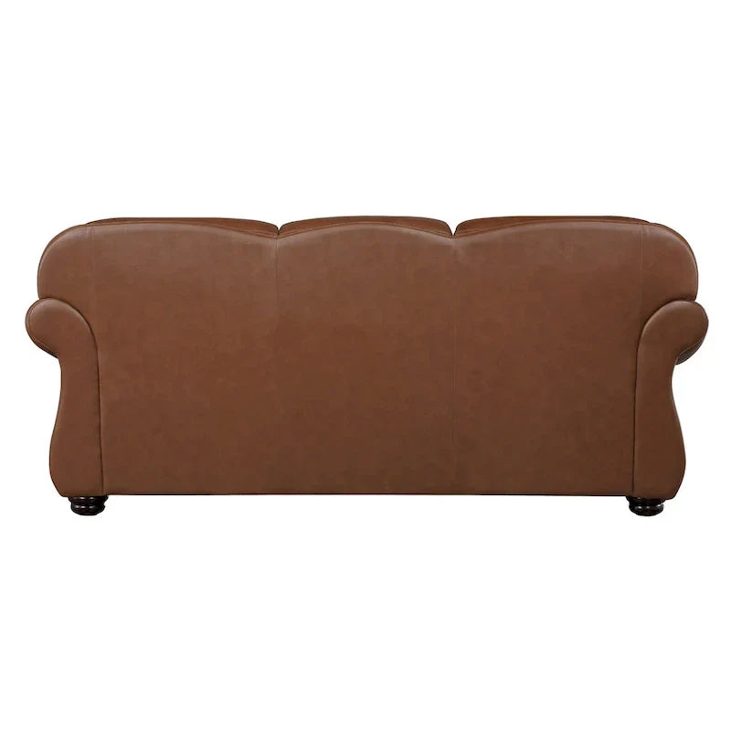 Canapé Boro 85 po, cuir pleine fleur marron riche et similicuir, bois massif