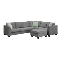 Canapé Sectionnel Modulable 7 Places Forme L 112 pouces avec Pouf et Trois Coussins - 112L x 87P x 33H pouces