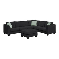 Canapé Sectionnel Modulable 7 Places Forme L 112 pouces avec Pouf et Trois Coussins - 112L x 87P x 33H pouces