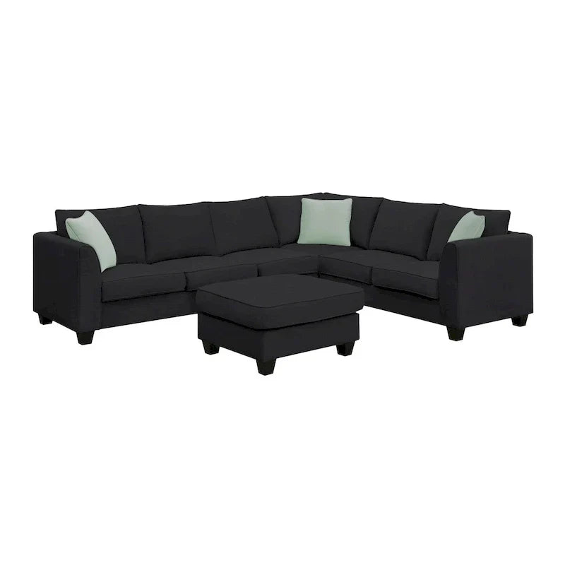 Canapé Sectionnel Modulable 7 Places Forme L 112 pouces avec Pouf et Trois Coussins - 112L x 87P x 33H pouces