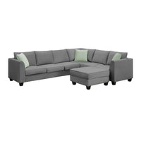 Canapé Sectionnel Modulable 7 Places Forme L 112 pouces avec Pouf et Trois Coussins - 112L x 87P x 33H pouces
