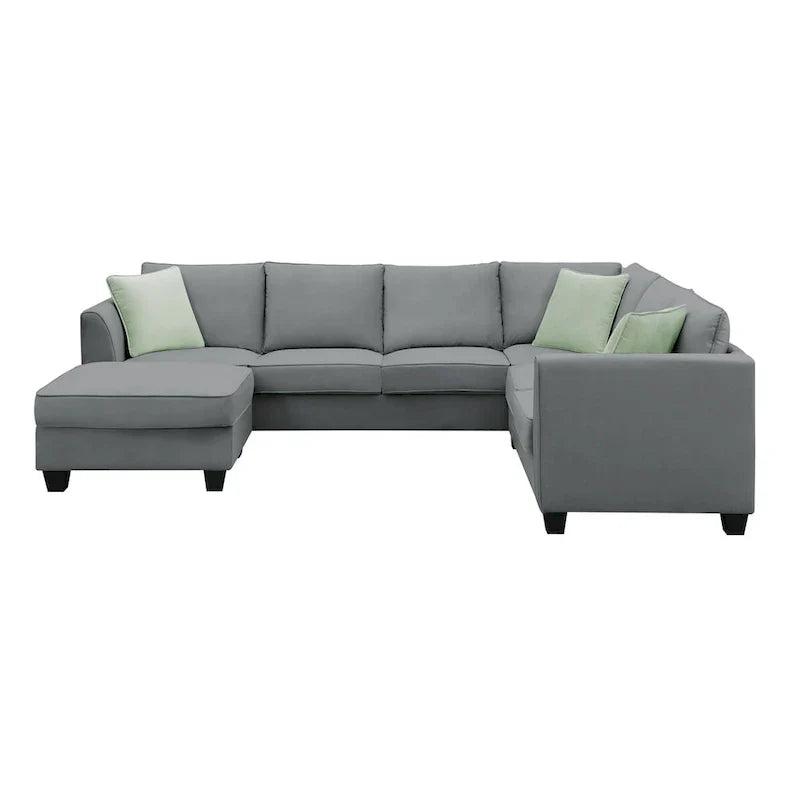 Canapé Sectionnel Modulable 7 Places Forme L 112 pouces avec Pouf et Trois Coussins - 112L x 87P x 33H pouces