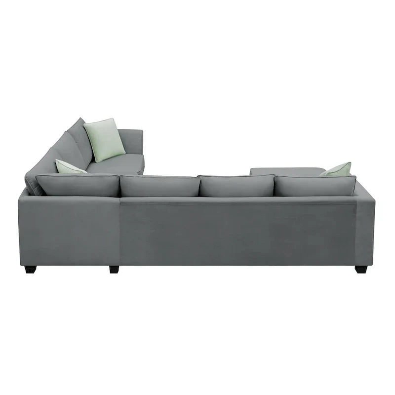Canapé Sectionnel Modulable 7 Places Forme L 112 pouces avec Pouf et Trois Coussins - 112L x 87P x 33H pouces
