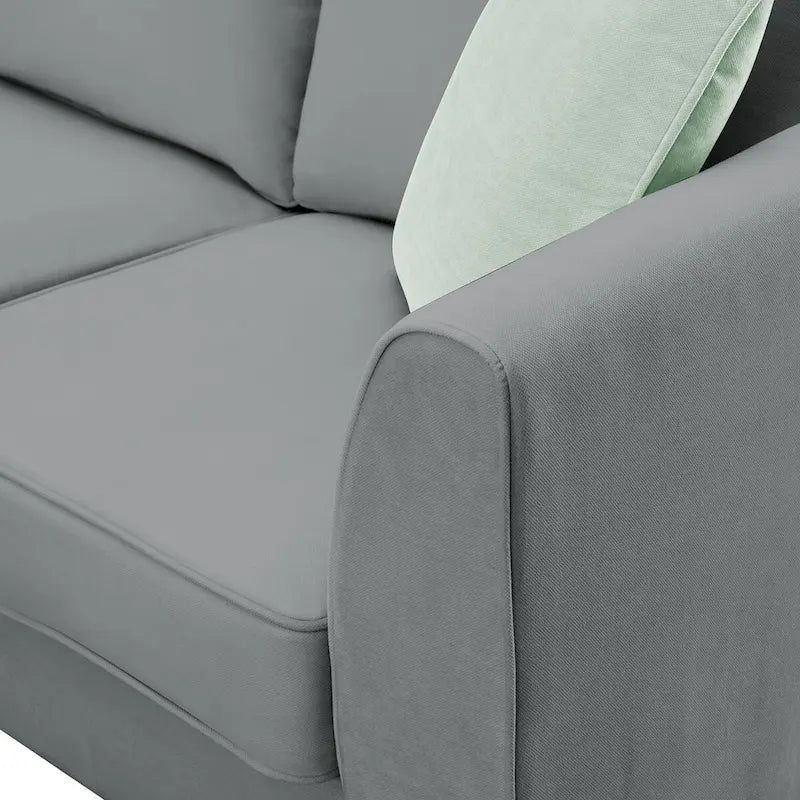 Canapé Sectionnel Modulable 7 Places Forme L 112 pouces avec Pouf et Trois Coussins - 112L x 87P x 33H pouces