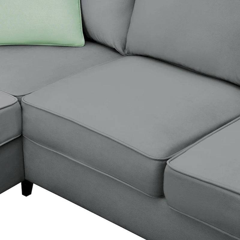 Canapé Sectionnel Modulable 7 Places Forme L 112 pouces avec Pouf et Trois Coussins - 112L x 87P x 33H pouces