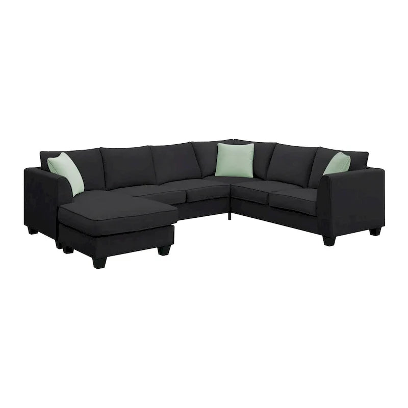 Canapé Sectionnel Modulable 7 Places Forme L 112 pouces avec Pouf et Trois Coussins - 112L x 87P x 33H pouces
