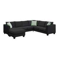 Canapé Sectionnel Modulable 7 Places Forme L 112 pouces avec Pouf et Trois Coussins - 112L x 87P x 33H pouces