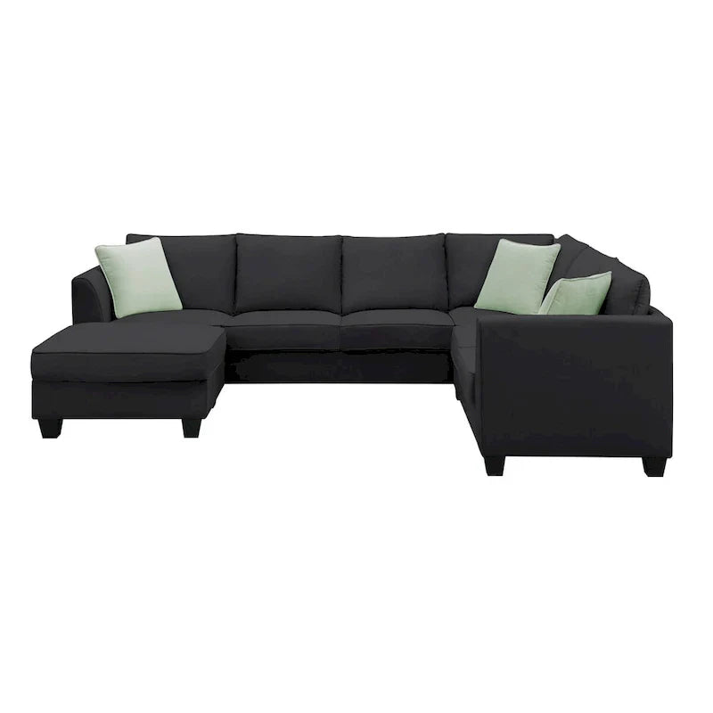 Canapé Sectionnel Modulable 7 Places Forme L 112 pouces avec Pouf et Trois Coussins - 112L x 87P x 33H pouces